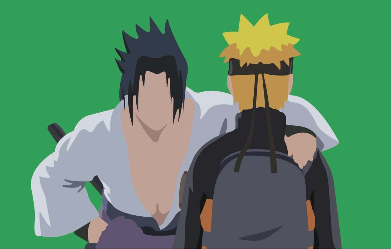 Naruto Green 桌布 壁紙 — 兩個風格化平面設計的動漫角色背對背站立，背景為純綠色。
