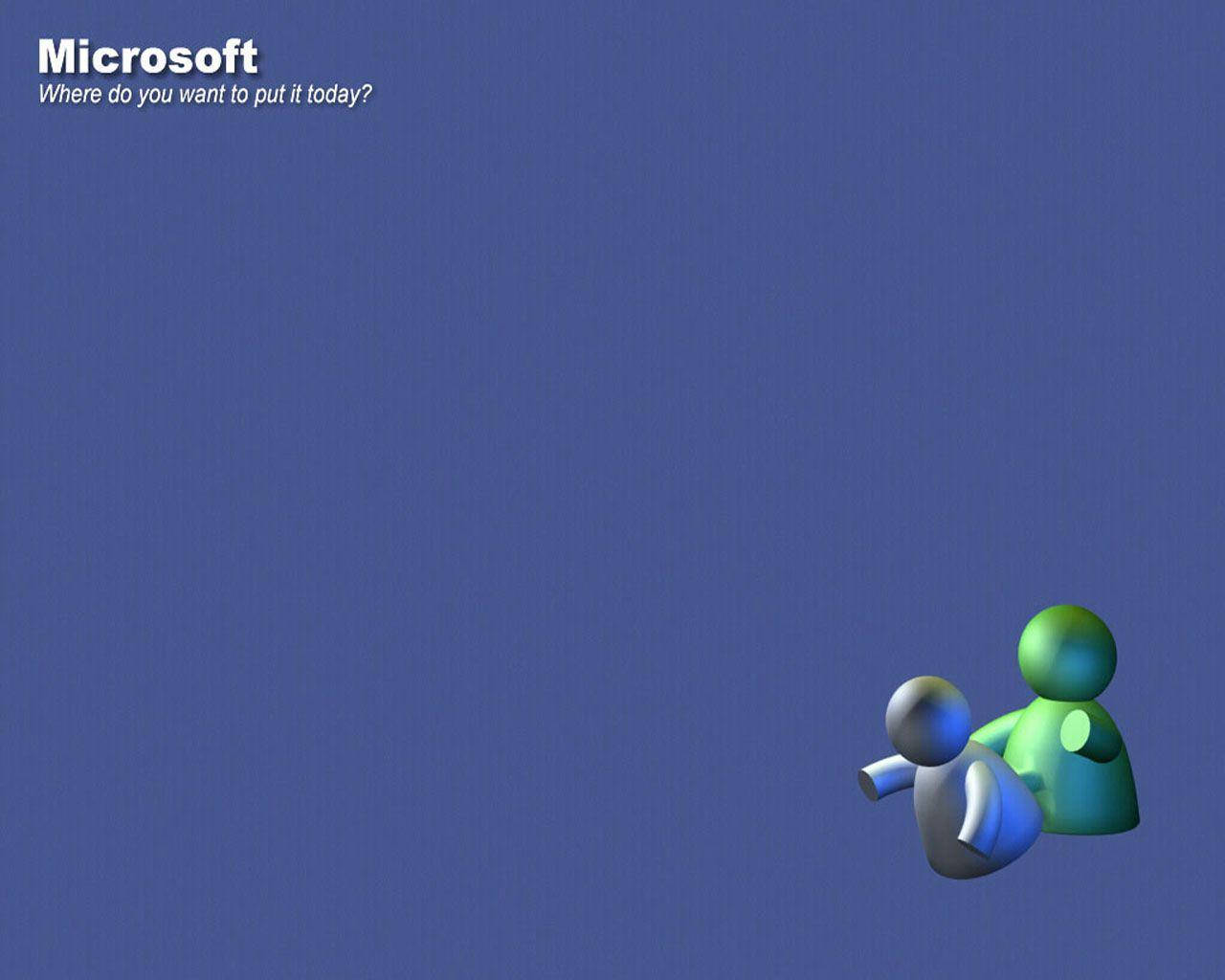 兩個3D人物漂浮在藍色背景上，帶有Microsoft文字。 — Microsoft 壁紙