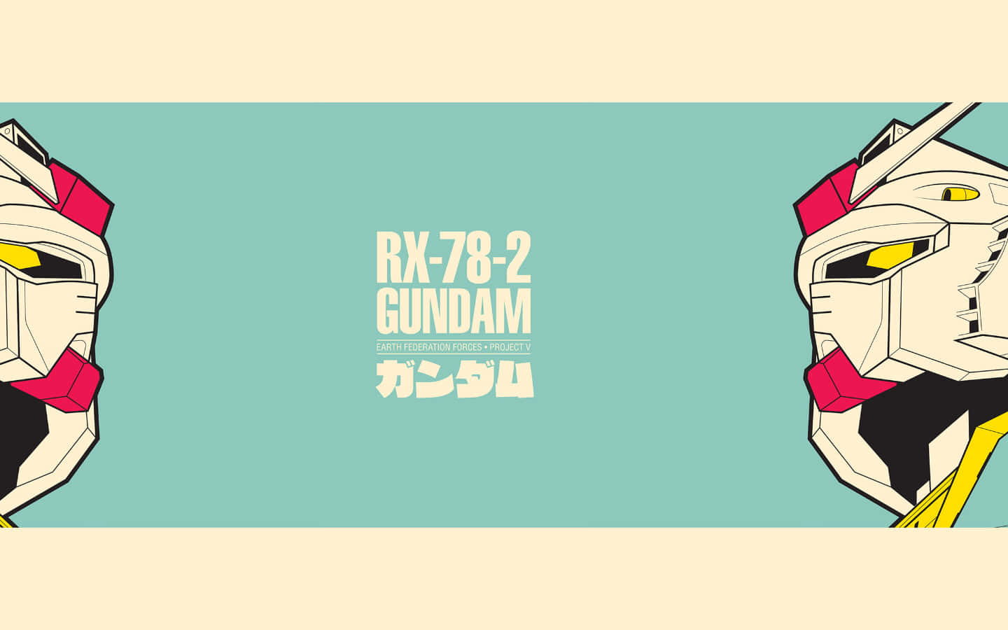 Gundam Desktop 桌布 壁紙 — 兩個風格化的Gundam機器人頭部相對，背景為青碧色，伴有粗體文字識別模型。