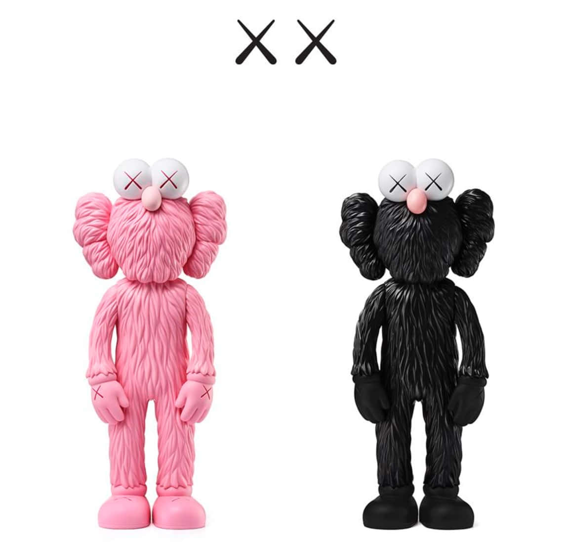 Kaws Bff 桌布 壁紙 — 兩個風格化的KAWS公仔，一個粉紅色一個黑色，並排站在純白色背景前。