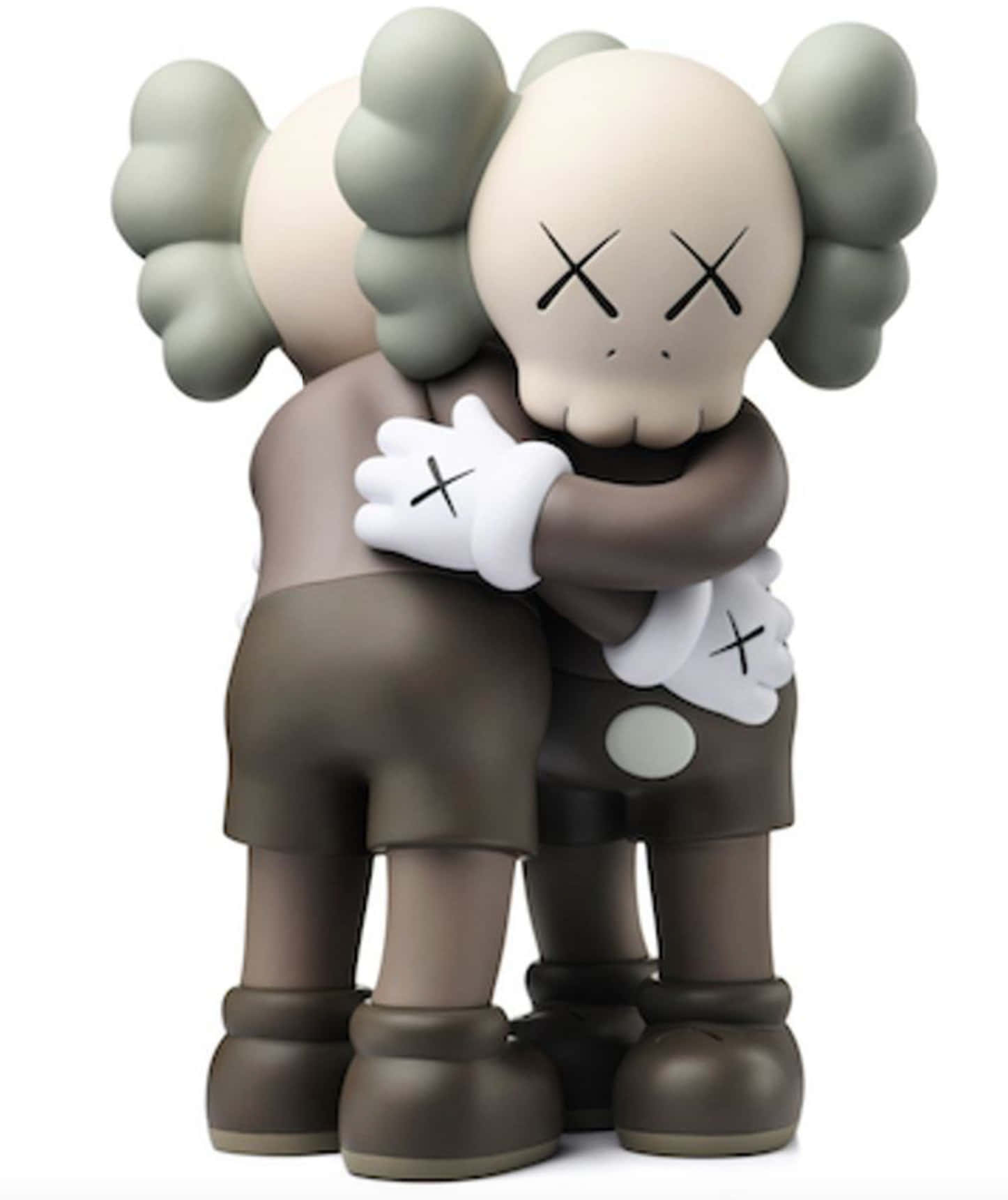 Kaws Bff 桌布 壁紙 — 兩個風格化的KAWS公仔，棕色和米色，在純白背景上緊緊擁抱。