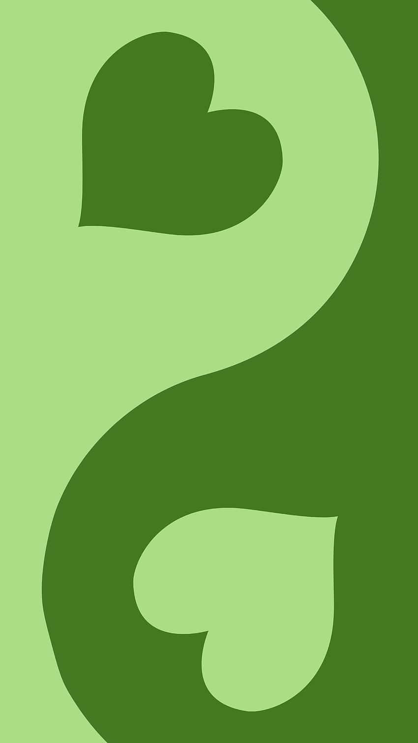 桌布 壁紙 — 兩個風格化的心形以對比的綠色色調形成一個流動的陰陽符號，背景為漸變色。