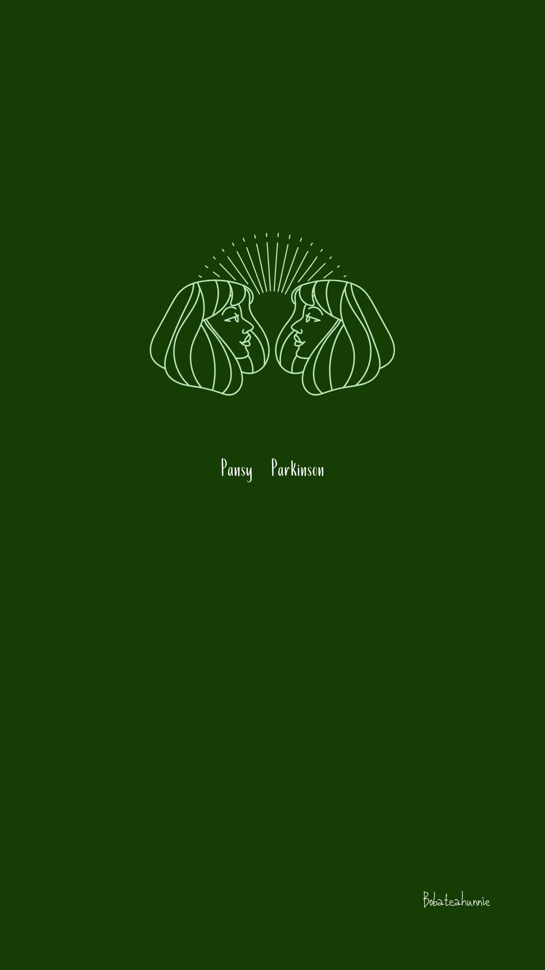 Slytherin Aesthetic 桌布 壁紙 — 兩個風格化的相對側面輪廓，上方有放射線條，背景為深綠色。