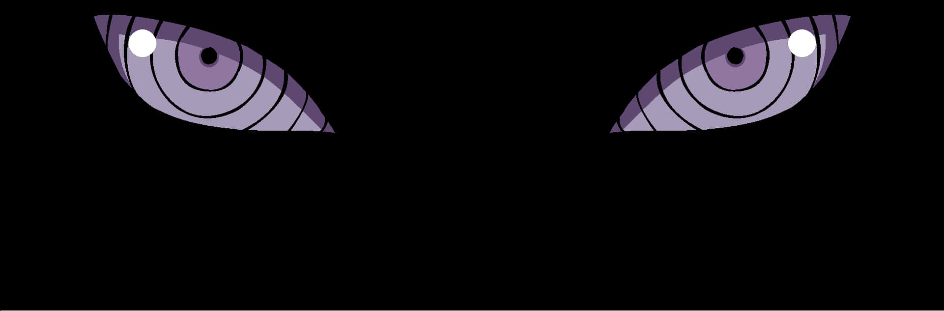Rinnegan 桌布 壁紙 — 兩個風格化的紫色動漫眼睛，帶有同心圓和白色瞳孔，在黑色背景上強烈凝視。