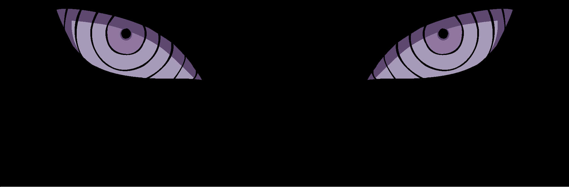 Uchiha Clan 桌布 壁紙 — 兩個風格化的紫色眼睛帶有同心圓，在黑色背景上強烈凝視。
