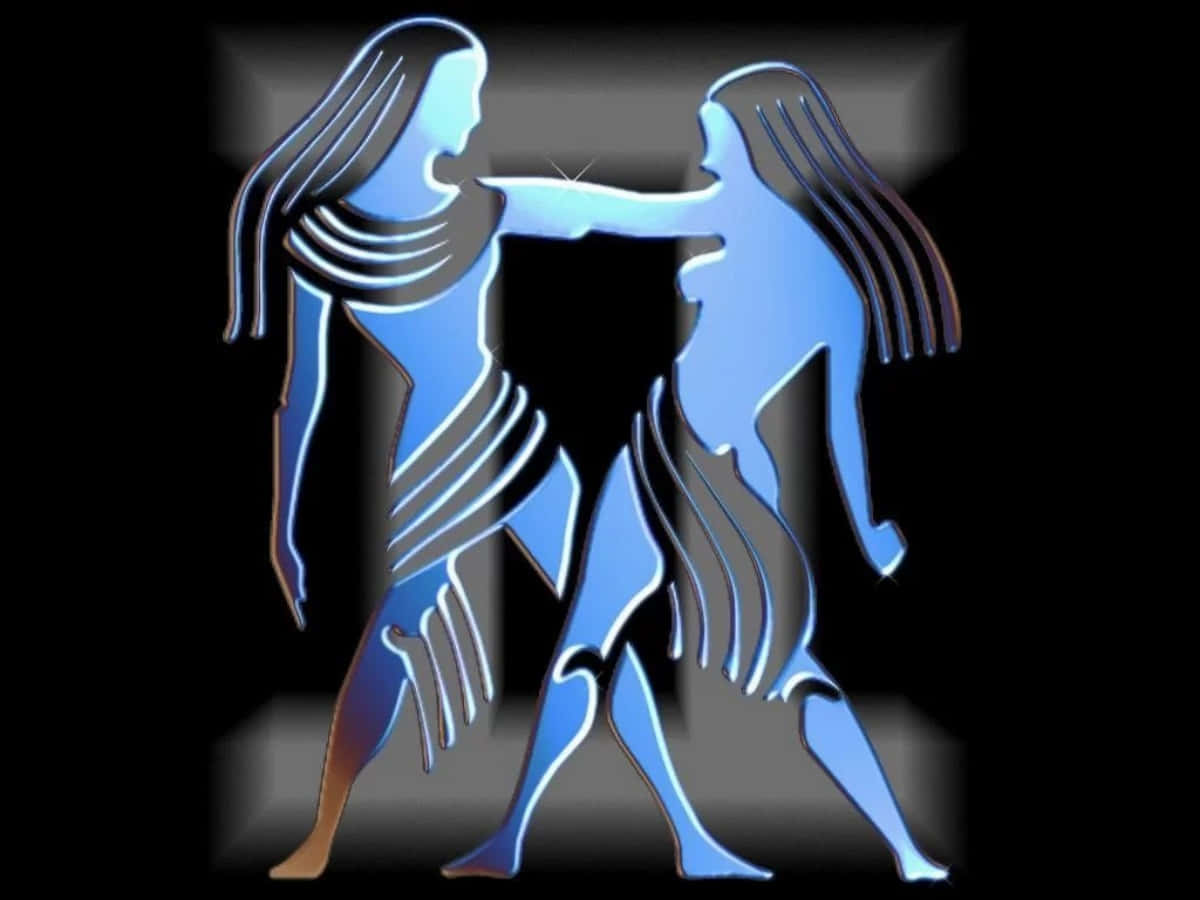 gemini 桌布 壁紙 — 兩個風格化的藍色剪影人物在黑暗背景下伸出雙臂面對面。