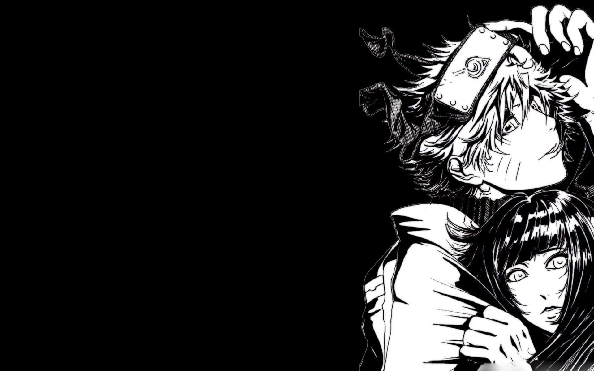Naruto Black 桌布 壁紙 — 兩個黑白動漫角色，表情強烈，頭髮動感十足，背景為純黑色。