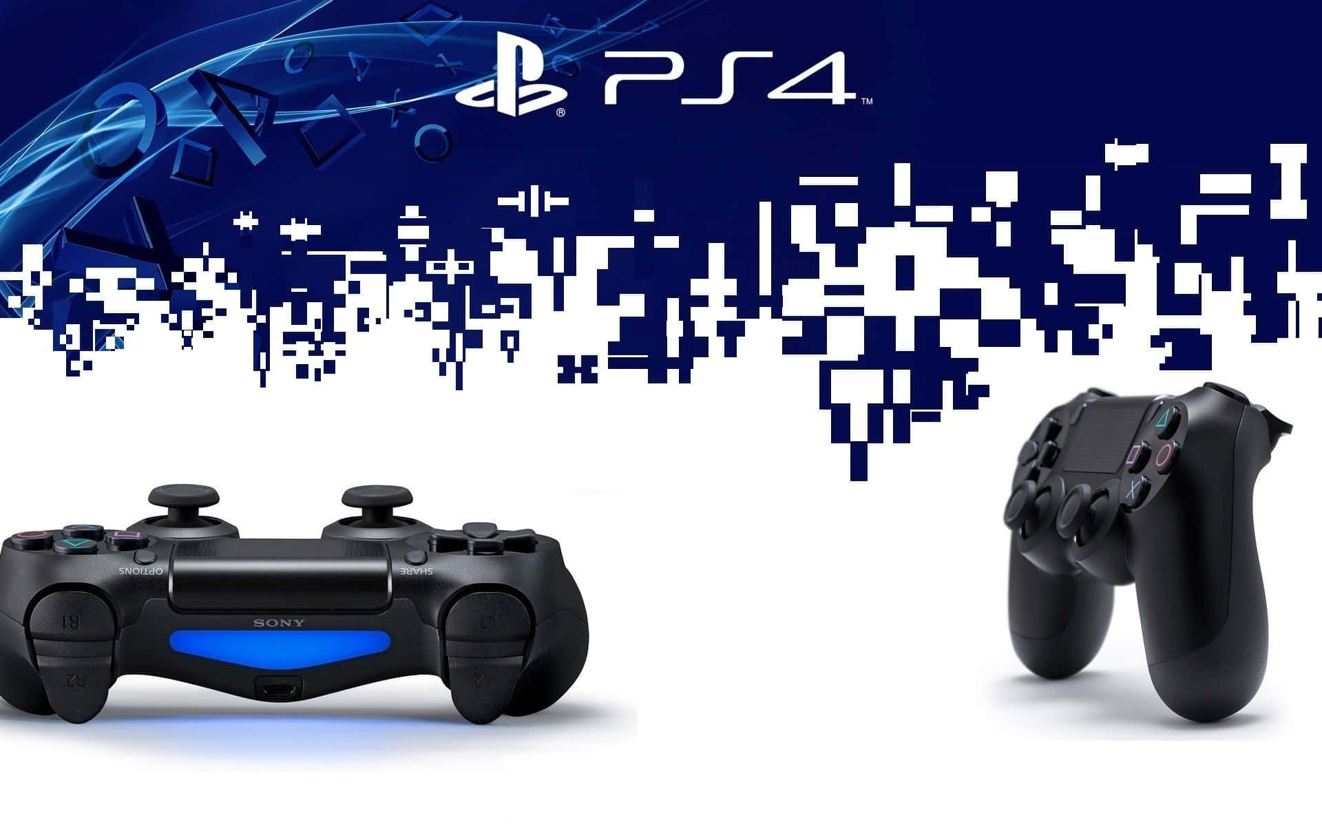 兩個PlayStation 4控制器在藍色像素背景上。 — Ps4 壁紙