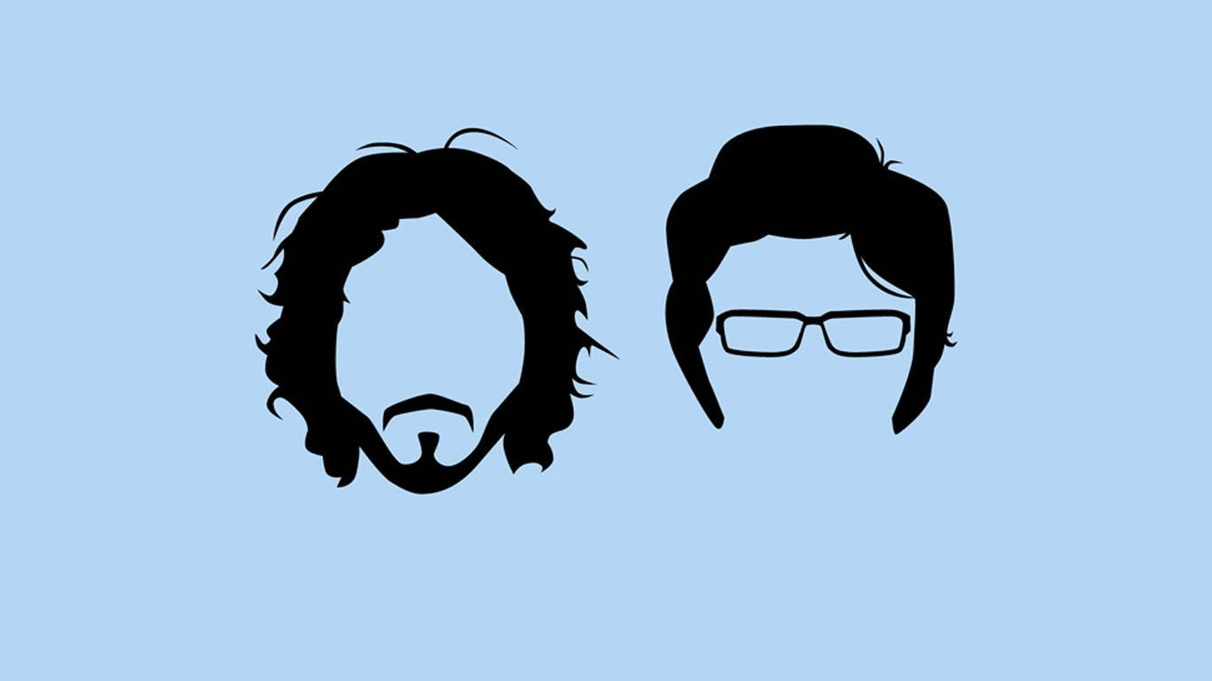 Flight Of The Conchords 桌布 壁紙 — 兩個黑色剪影男性頭部，帶有不同髮型和眼鏡，背景為淺藍色。