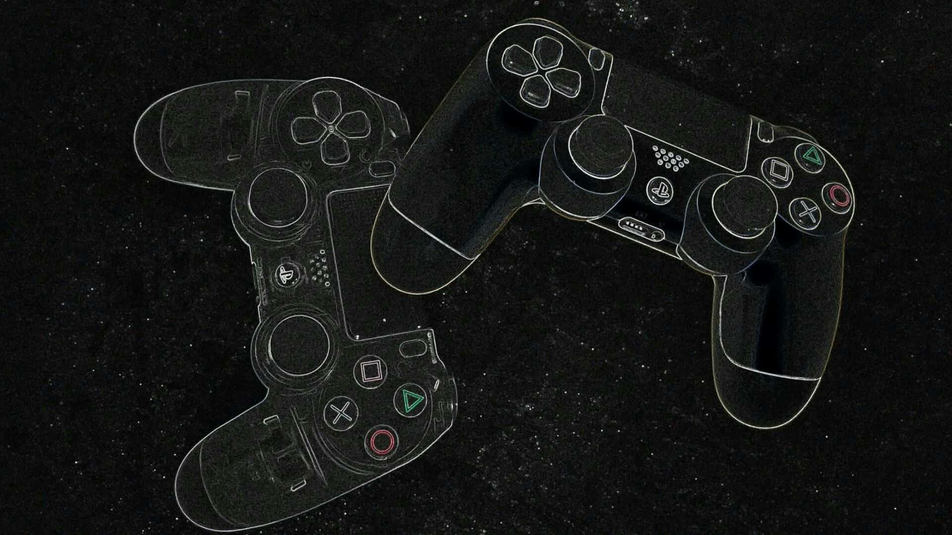 兩個遊戲控制器，一個透明一個實心，在星光背景上。 — Ps4 壁紙