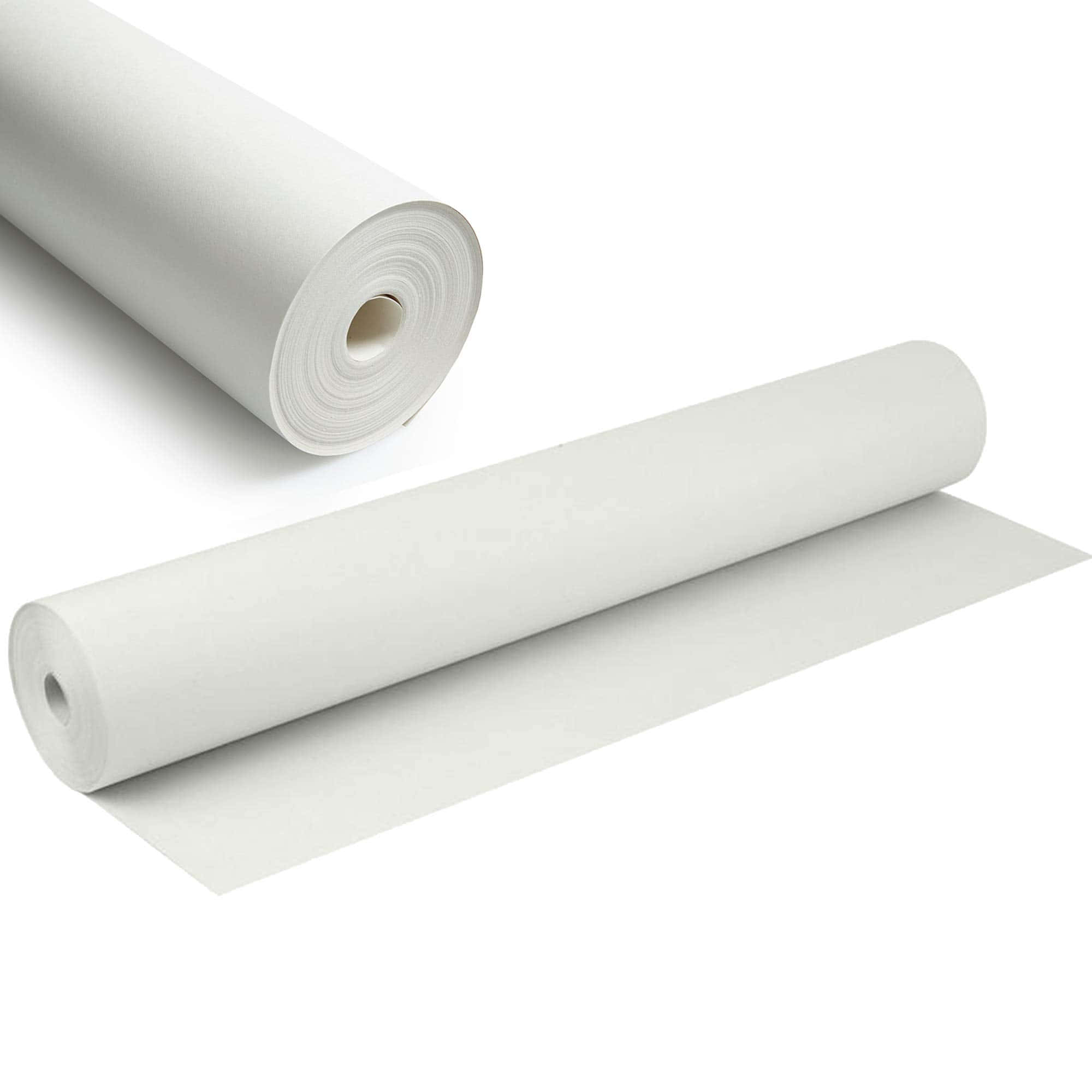 White Color 桌布 壁紙 — 兩卷光滑的白色紙張材料，其中一卷部分展開，置於潔淨的白色背景前。