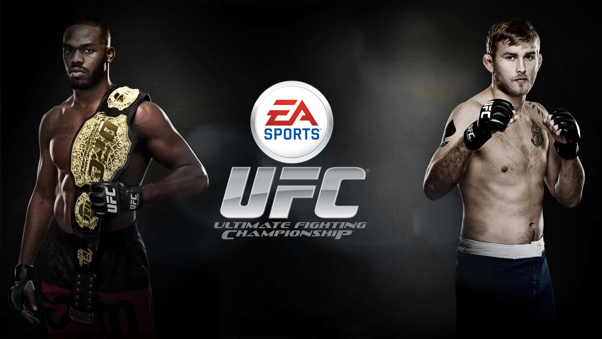 UFC 桌布 壁紙 — 兩名UFC拳手在帶有EA Sports UFC品牌的深色背景前擺出強烈姿勢。
