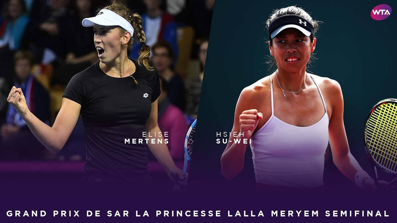 Tennis 桌布 壁紙 — 兩名女子網球選手在明亮的體育場燈光下，於WTA準決賽中激烈慶祝。
