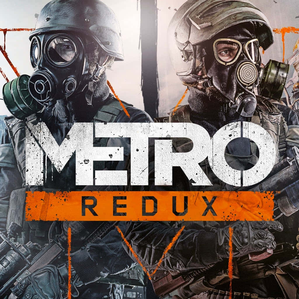 Metro 桌布 壁紙 — 兩名戴著防毒面具和戰術裝備的士兵在粗糙的城市背景下準備好武器。