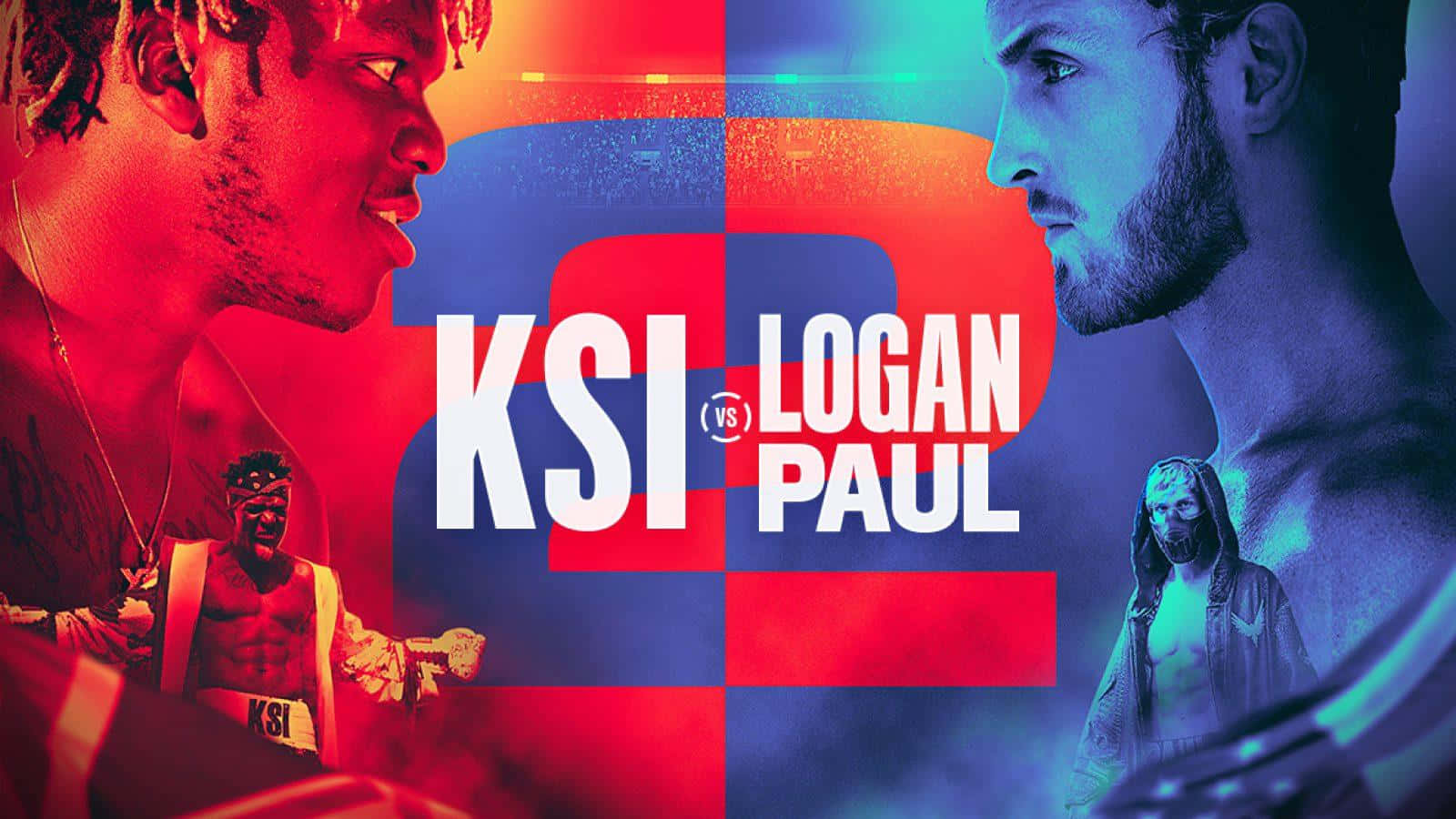 Ksi 桌布 壁紙 — 兩名拳手在紅藍分區的圖形中對峙，帶有「KSI vs LOGAN PAUL」文字。