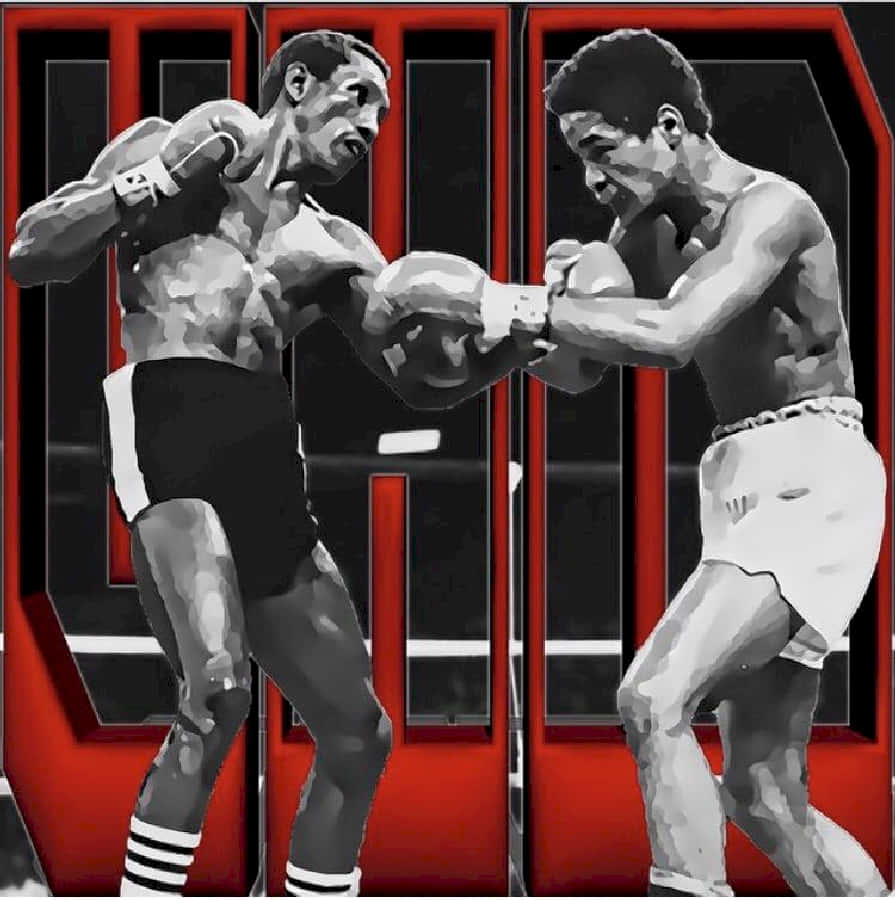 Boxing 桌布 壁紙 — 兩名拳擊手在紅色繩索和黑白身軀的 gritty 風格戰鬥中碰撞。
