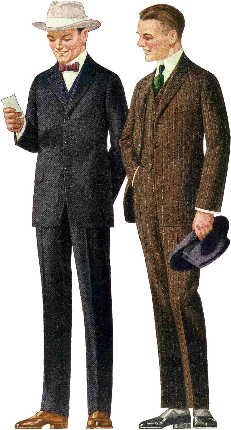 Mens Fashion 桌布 壁紙 — 兩名穿著復古西裝和帽子的時尚男士在素色背景前微笑。