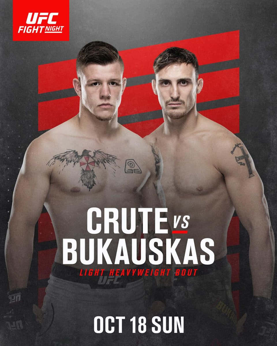 UFC 桌布 壁紙 — 兩名肌肉發達的UFC拳手在鮮明的紅黑圖形背景前，專注地凝視鏡頭。