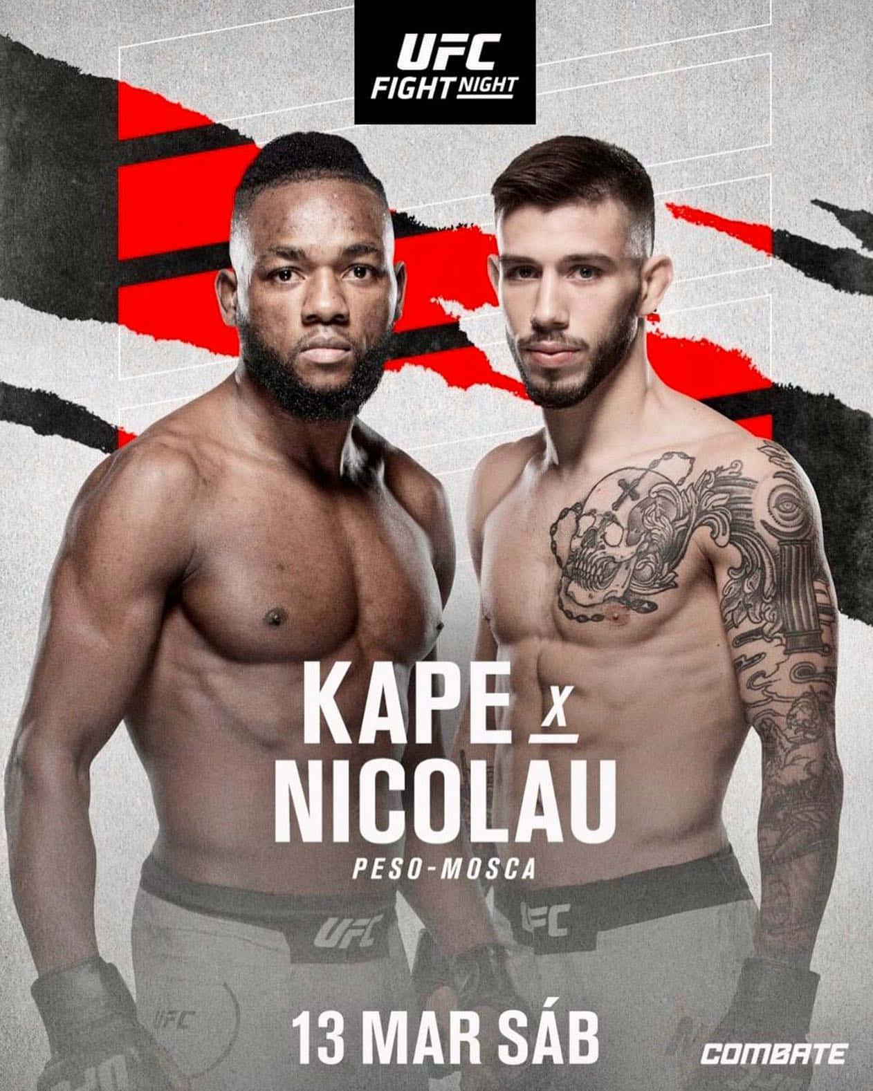 MMA 桌布 壁紙 — 兩名肌肉發達的UFC拳手在鮮明的紅、黑、白圖形背景前，凝視鏡頭，眼神凌厲。