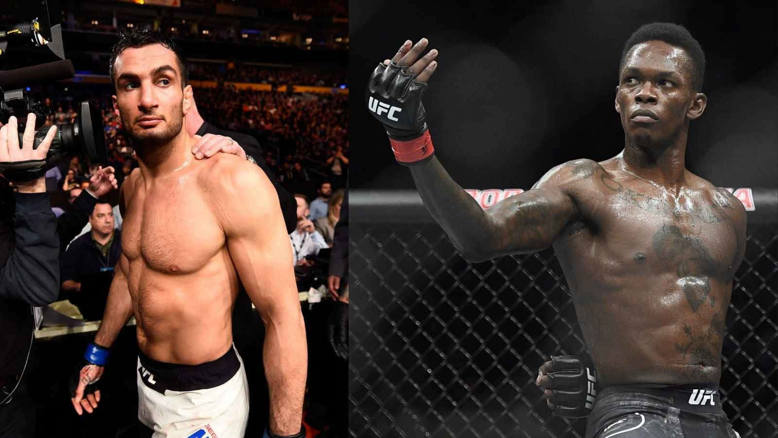 UFC 桌布 壁紙 — 兩名肌肉發達的UFC拳手站在八角籠和競技場中，背景有群眾和相機。