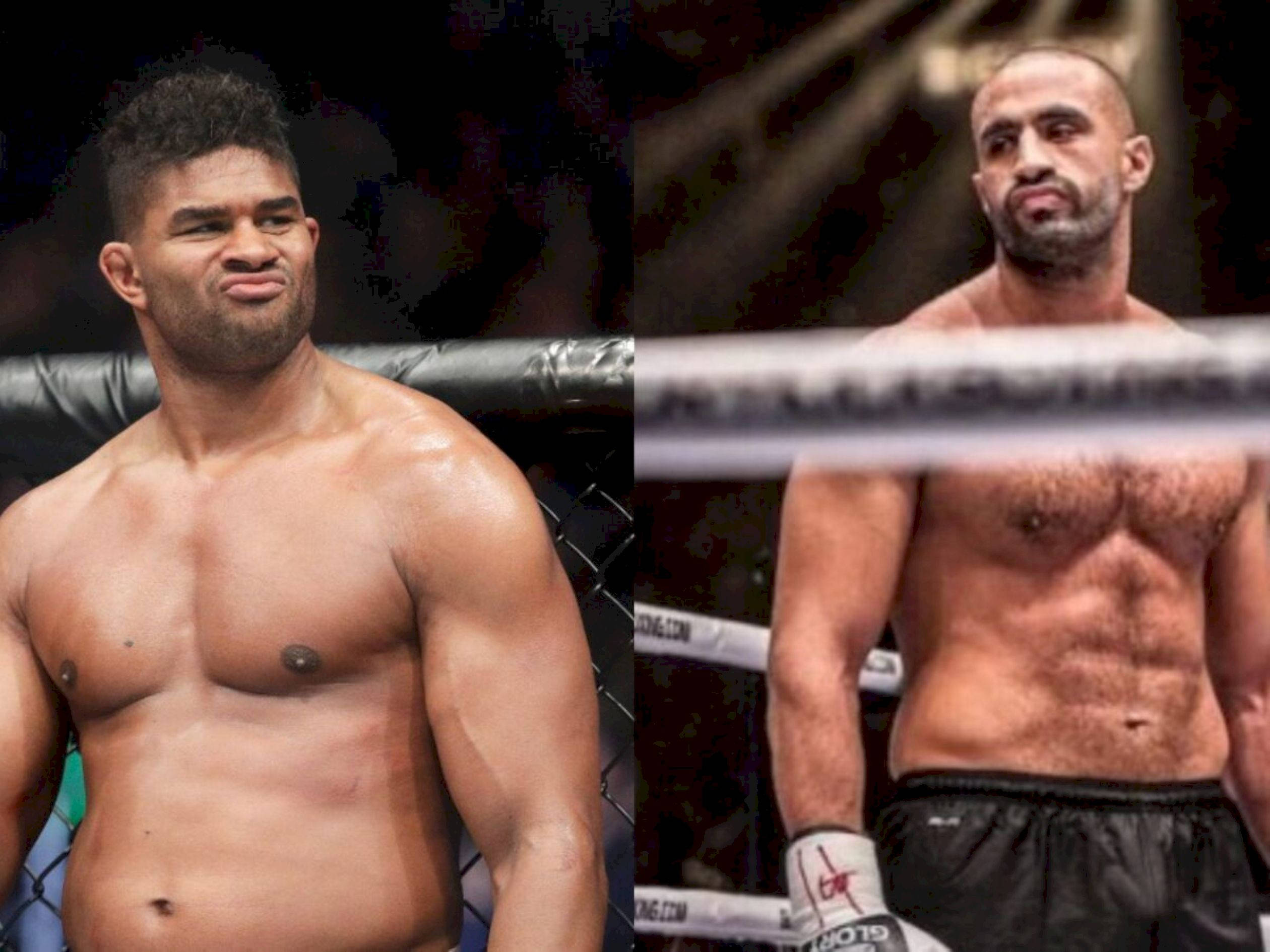 UFC 桌布 壁紙 — 兩名肌肉發達的男性拳手在格鬥比賽中專注地站在籠內。