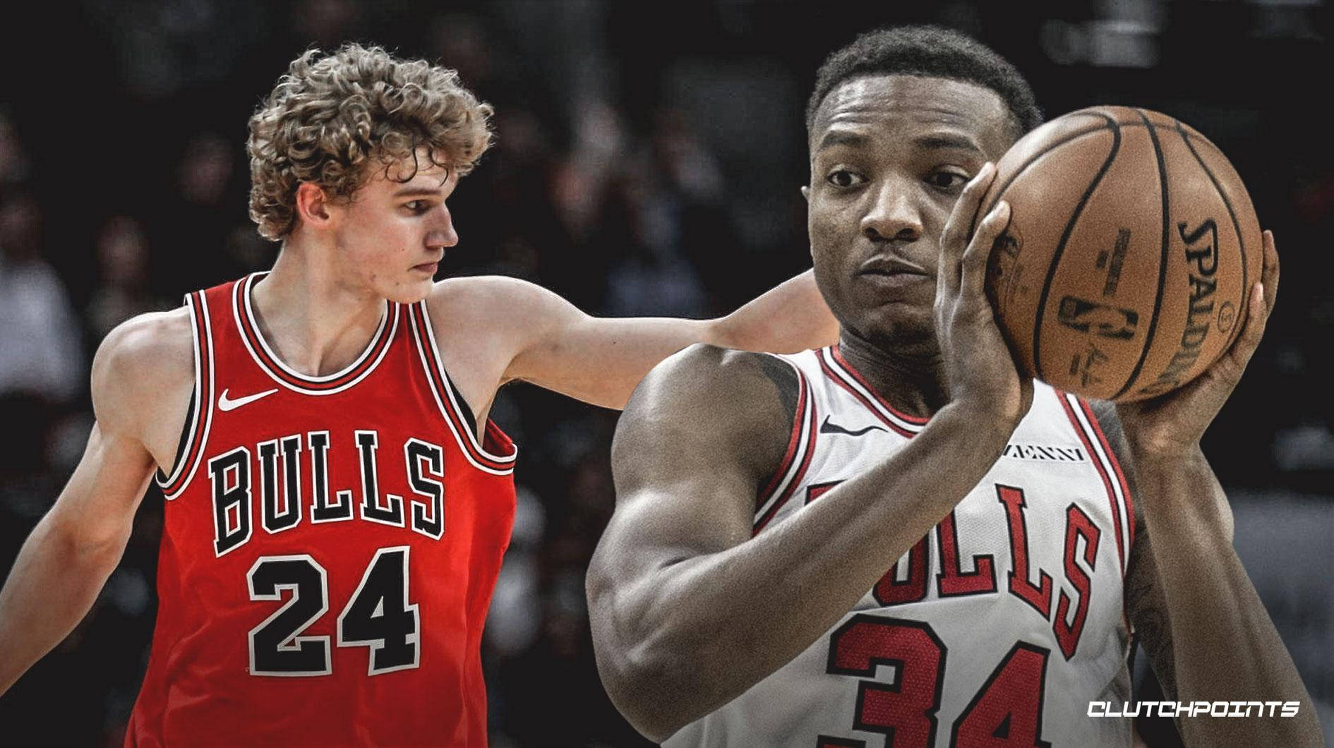 NBA 桌布 壁紙 — 兩名芝加哥公牛隊籃球運動員在比賽中激烈爭奪球權。