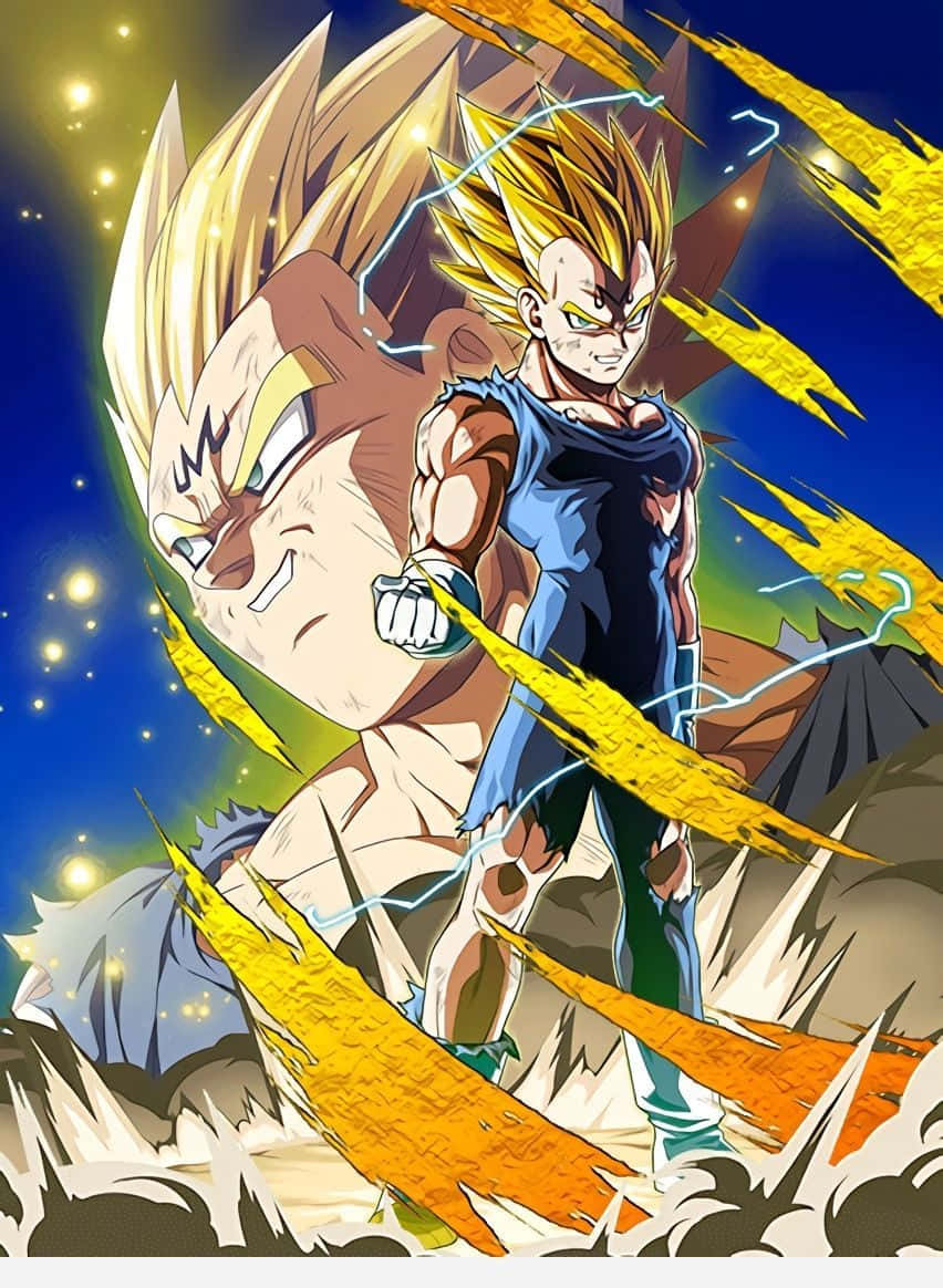 Vegeta Art 桌布 壁紙 — 兩名超級賽亞人戰士在星空下釋放金色能量爆炸，構成動態的動畫戰鬥場景。