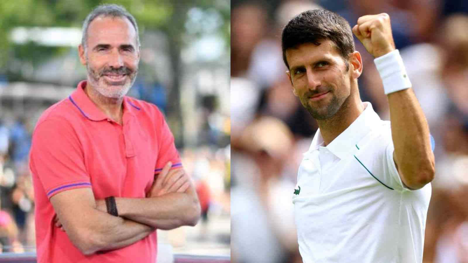 Tennis 桌布 壁紙 — 兩名身穿Polo衫的男子，一人微笑交叉雙臂，另一人在網球比賽中高舉拳頭慶祝勝利。