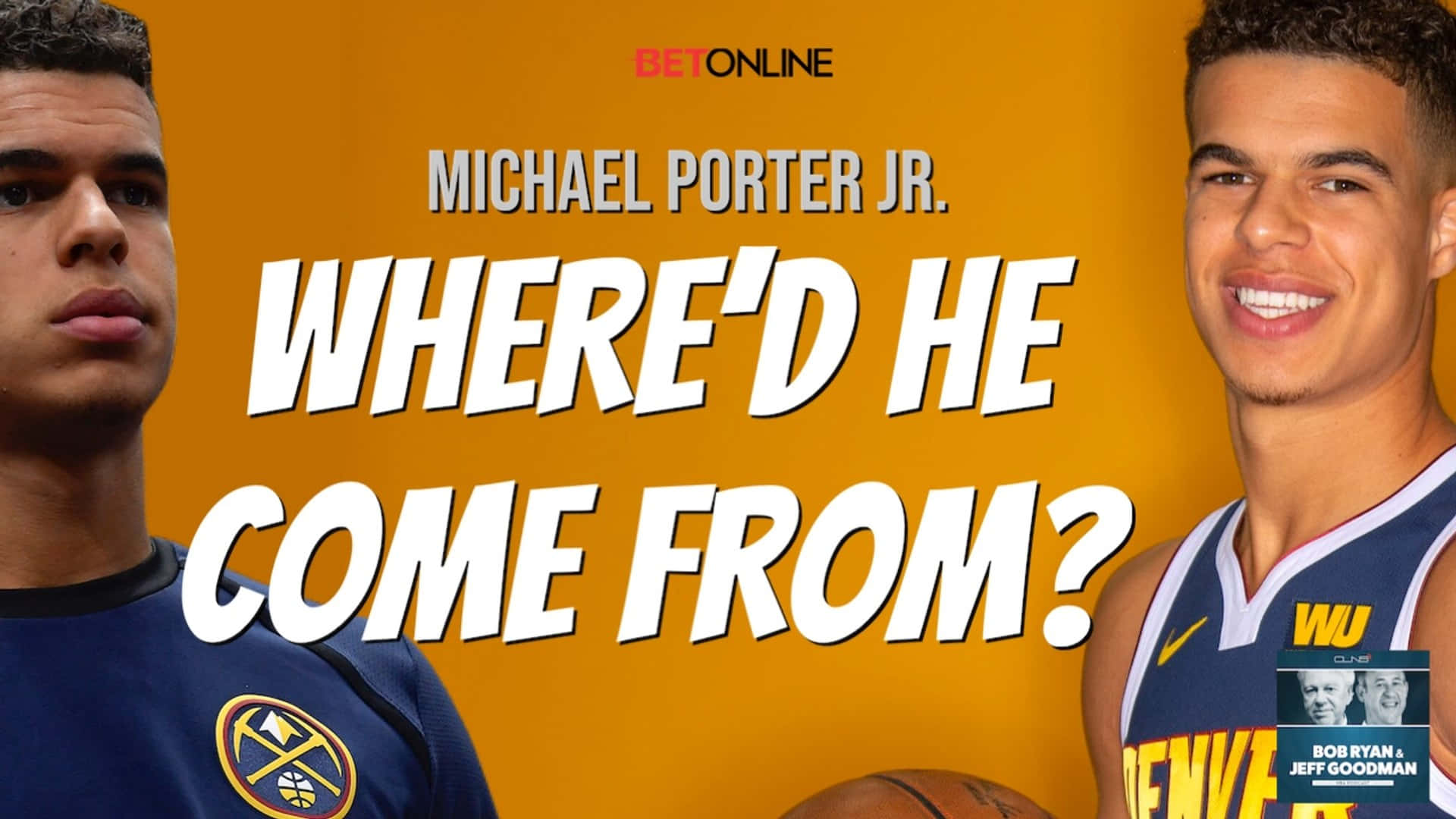兩名丹佛金塊籃球運動員，附有詢問 Michael Porter Jr 來自哪裡的文字。 — Michael B Jordan 壁紙