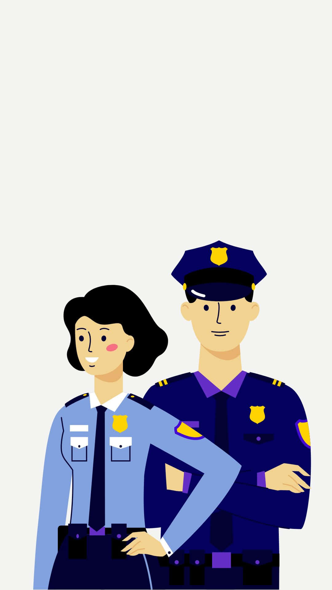 警察 桌布 壁紙 — 兩名身穿制服、面帶微笑的警察自信地站在素色背景前，一名穿藍色，一名穿深藍色。