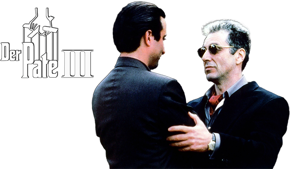 The Godfather 桌布 壁紙 — 兩名身穿西裝的男子在黑色背景前對峙，帶有『Der Pate III』標誌。