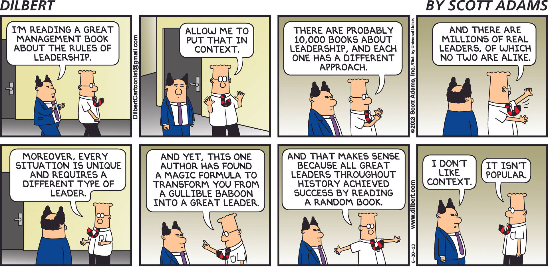 Dilbert 和一名同事在漫畫中爭論領導力書籍。 — 漫畫動圖 壁紙