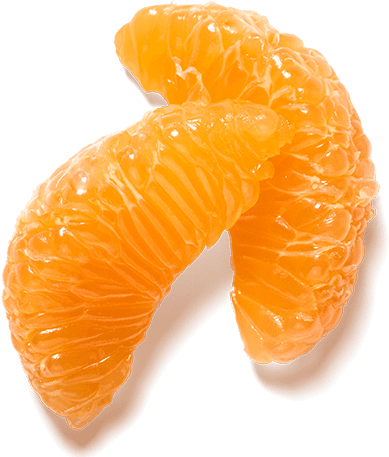 mandarin 桌布 壁紙 — 兩塊多汁的橙色柑橘瓣在純黑背景下閃耀著露珠般的質感。