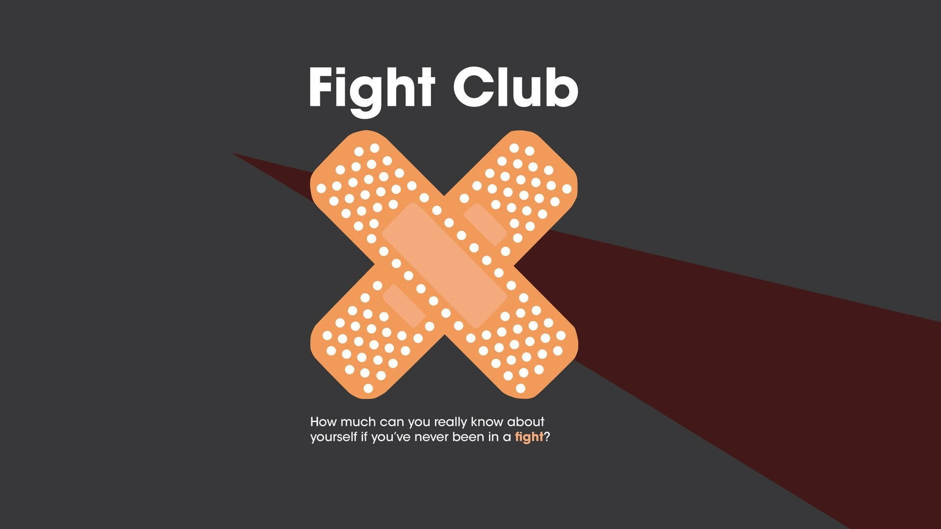 club 桌布 壁紙 — 兩塊橙色膠布在帶有紅色斜紋和Fight Club文字的深灰色背景上交疊。