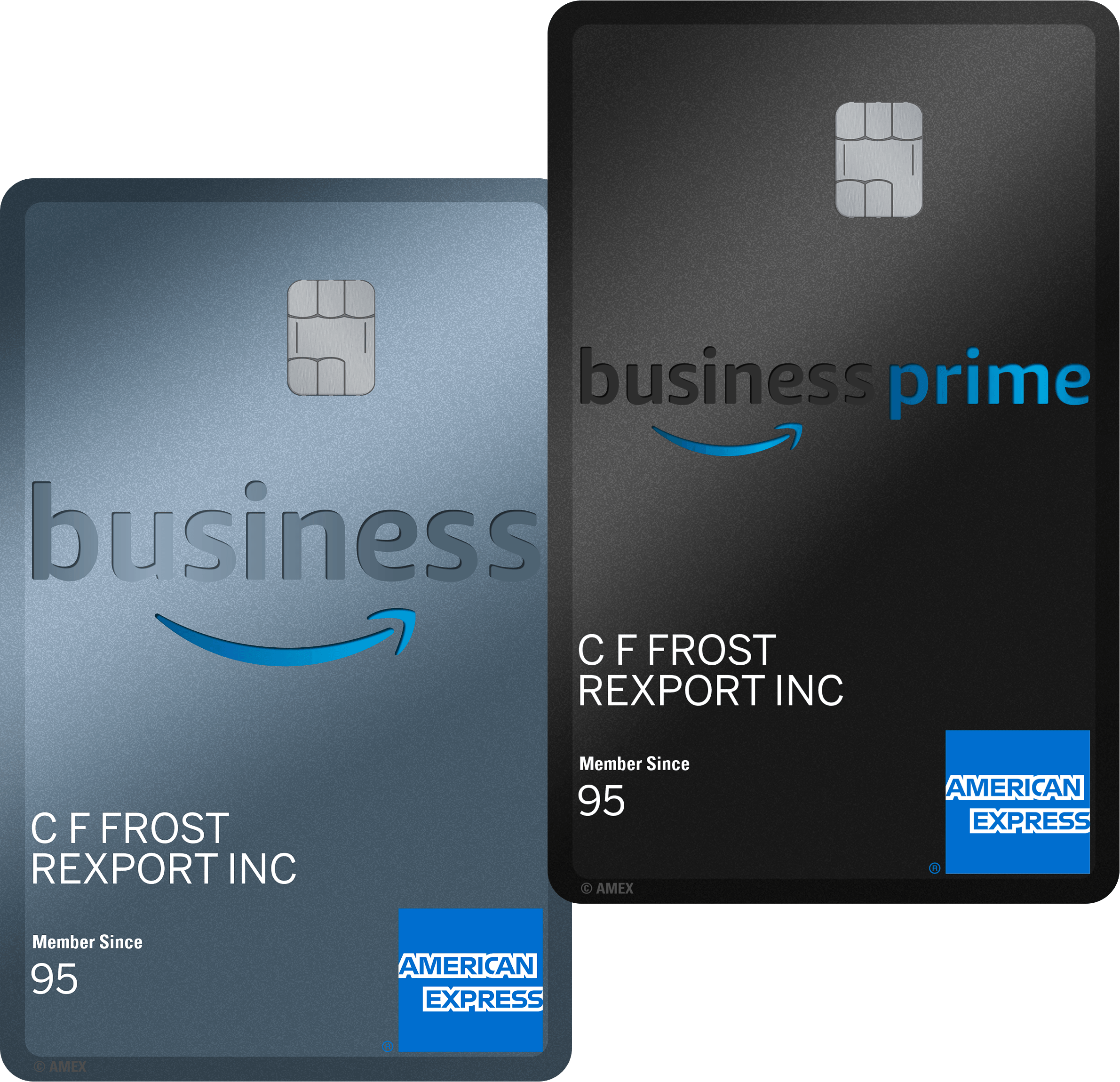美國運通 桌布 壁紙 — 兩張Amazon Business Prime American Express卡，一張銀色一張黑色，均顯示自95年起成為會員