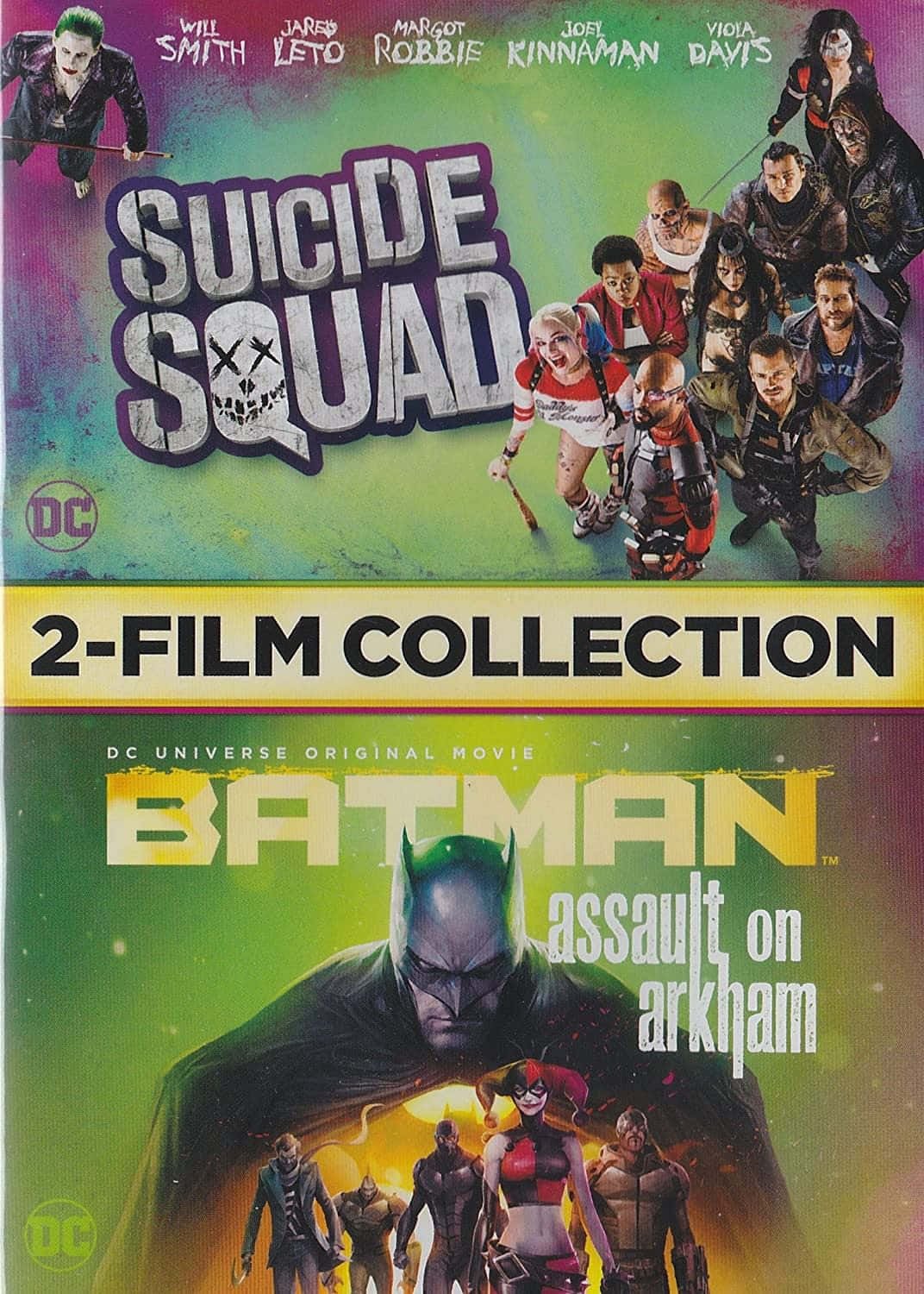 Batman Assault On Arkham 桌布 壁紙 — 兩張DC電影海報合集，包括自殺突擊隊和蝙蝠俠：突襲阿卡姆，具有大膽多彩的藝術作品和角色肖像。