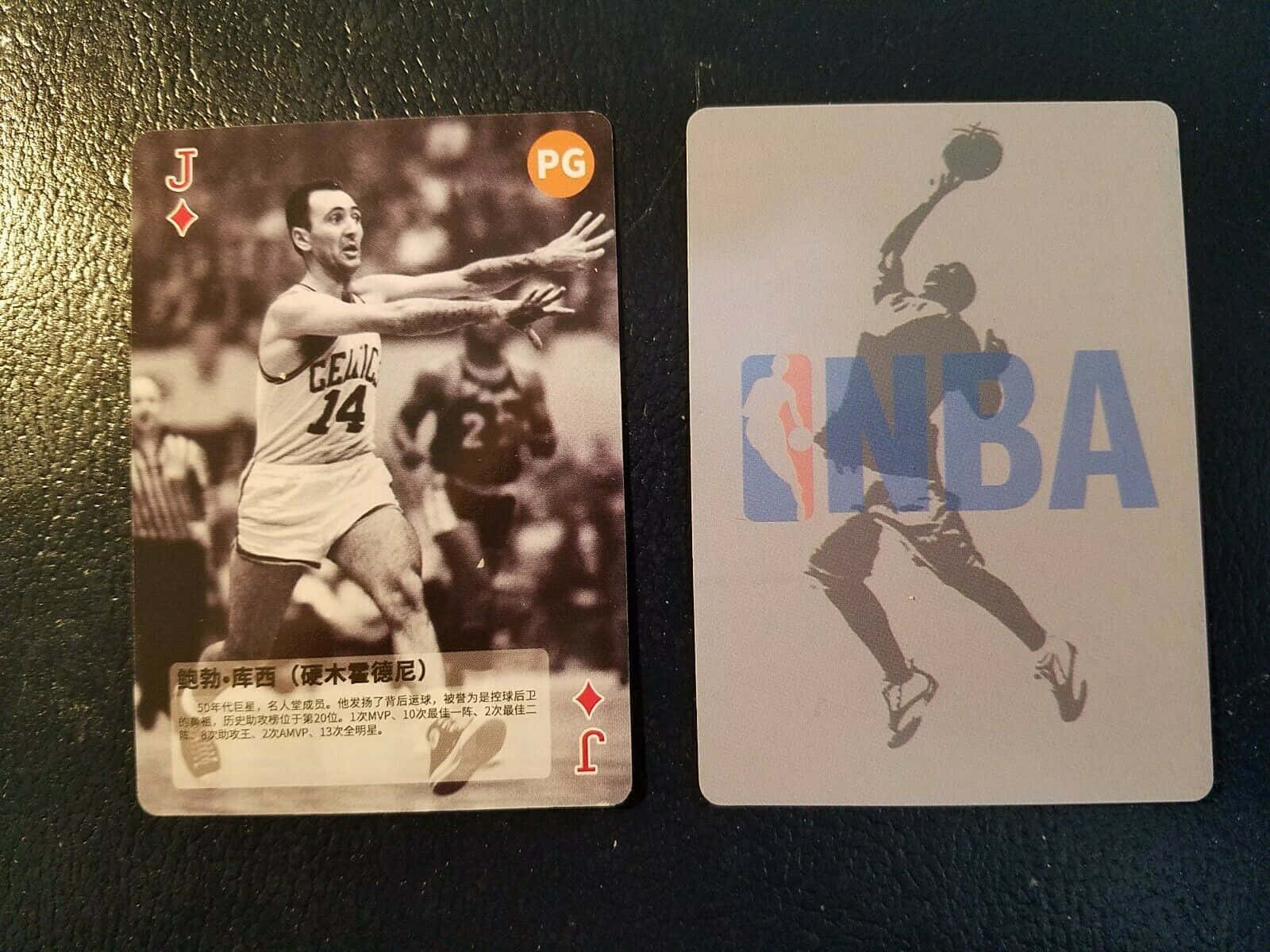 兩張NBA交易卡：一張是塞爾提克球衣球員的復古照片，另一張是帶有NBA標誌的現代剪影卡。 — Michael B Jordan 壁紙