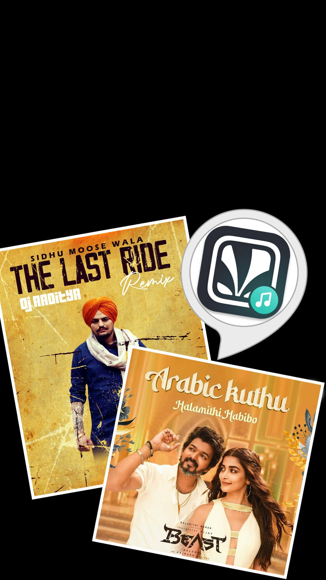 兩張傾斜的音樂專輯封面在黑色背景上。 — Sidhu Moose Wala 壁紙