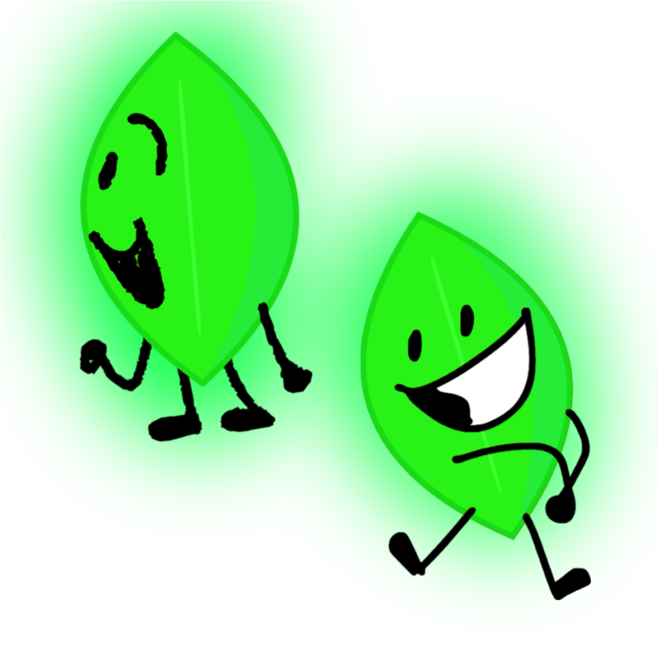 Leaves 桌布 壁紙 — 兩張帶有簡單黑色輪廓的快樂卡通葉子在明亮的綠色背景上歡快地奔跑。