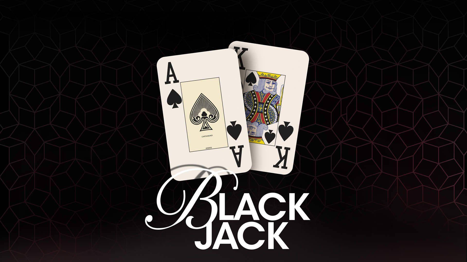 Casino 桌布 壁紙 — 兩張撲克牌，黑桃A和黑桃K，漂浮在深色幾何背景上，下方有「BLACK JACK」文字。