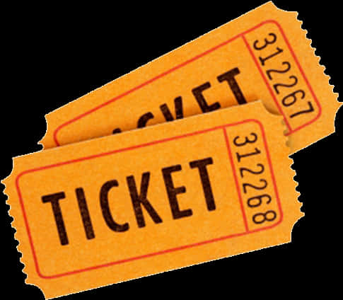 Ticket 桌布 壁紙 — 兩張黃色紙質門票，帶有粗體黑色文字和穿孔邊緣，重疊在純黑色背景上。