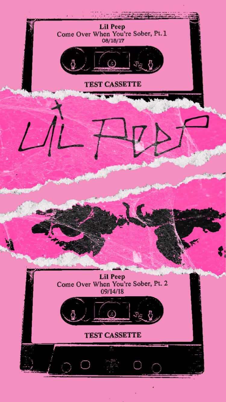 Mixtape 桌布 壁紙 — 兩張黑色卡式帶標有Lil Peep的歌曲，在鮮豔的粉紅色背景上，撕破的紙張露出塗鴉風格文字。