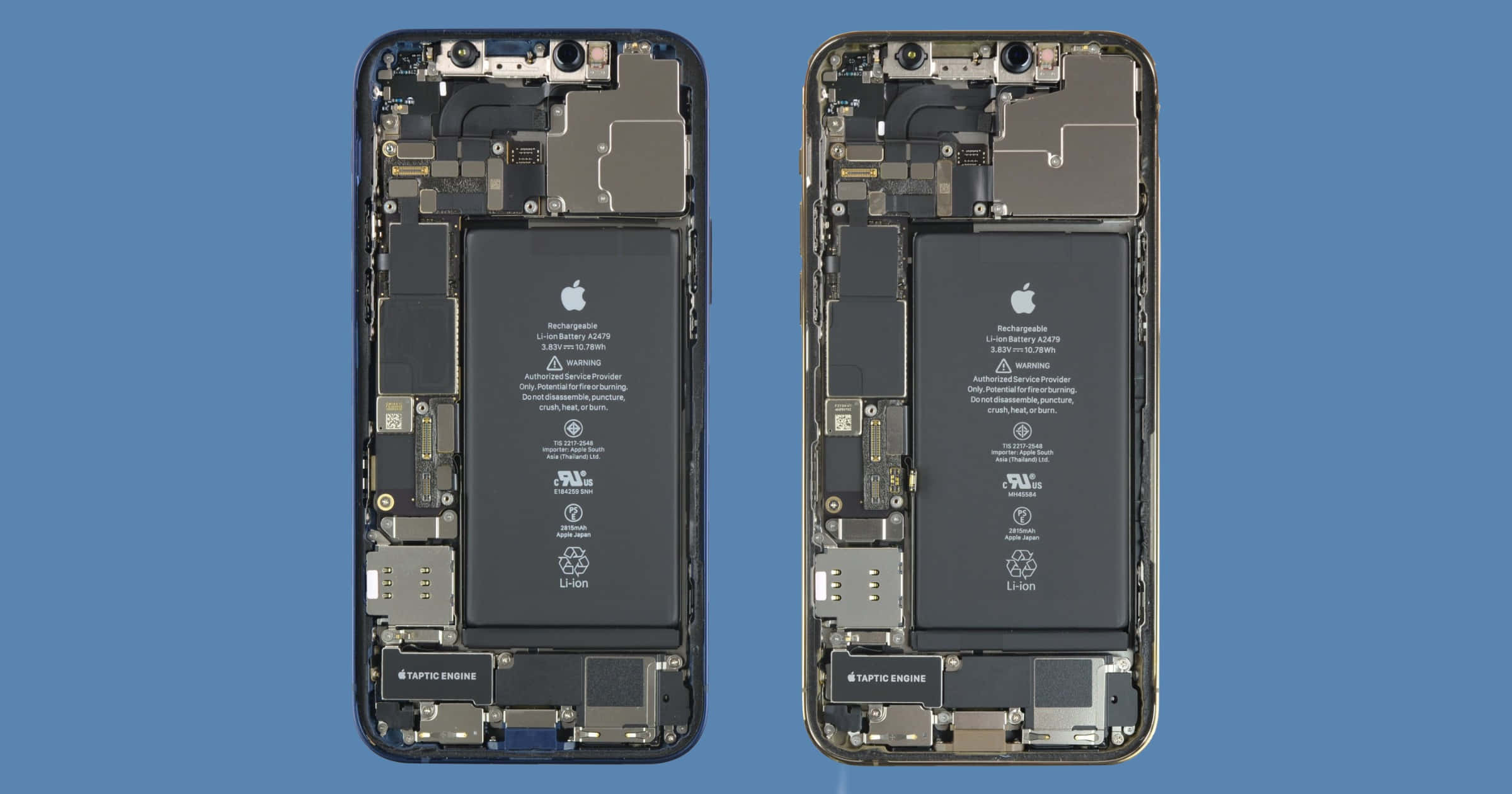 兩支iPhone，顯示電池與主機板 壁紙