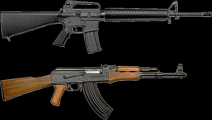 Rifle 桌布 壁紙 — 兩支軍用步槍在黑色背景上孤立，一支帶黑色聚合物槍托，另一支帶木質槍托。