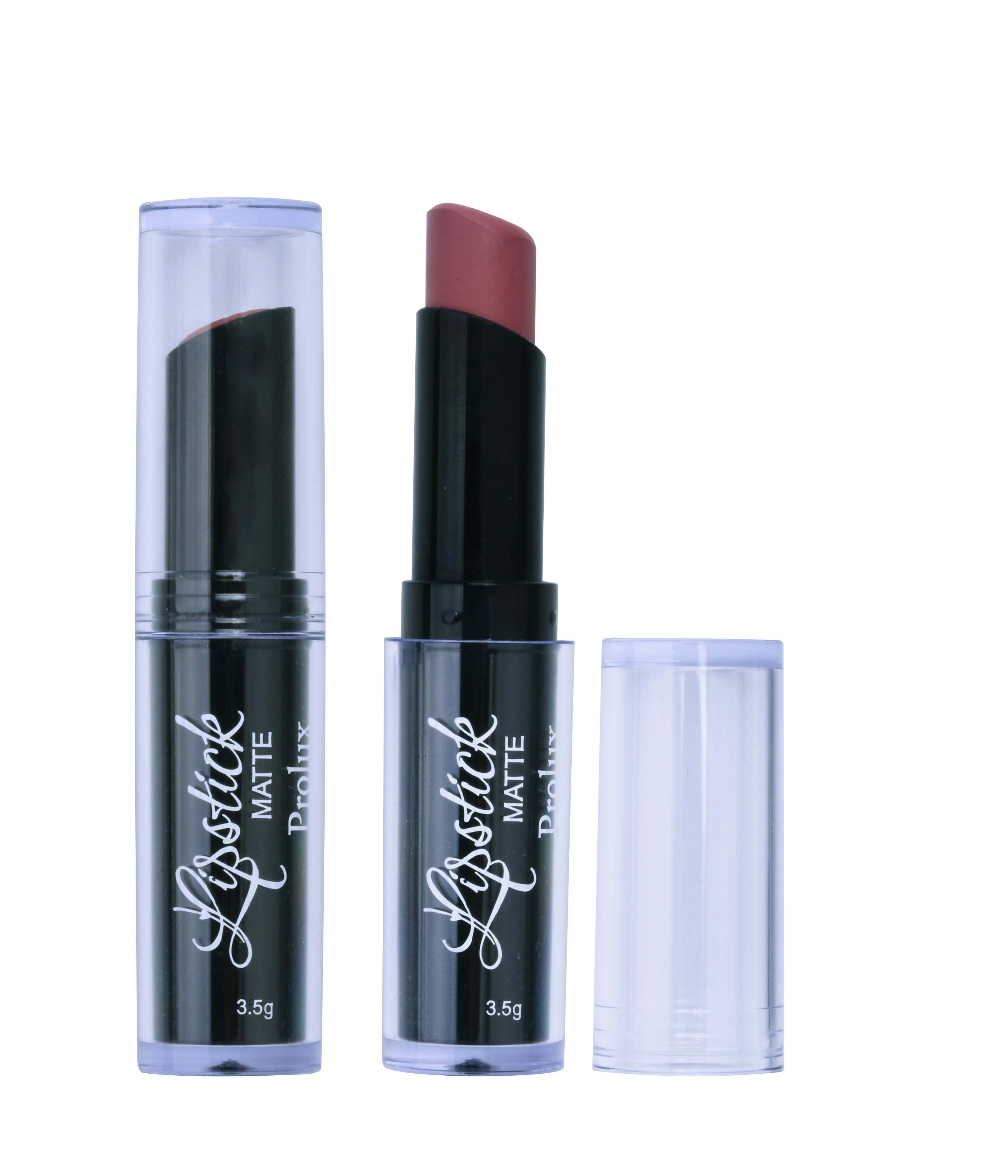 lipstick 桌布 壁紙 — 兩支霧面唇膏管，塵粉玫瑰色調，取下蓋子，在白色背景上展示。