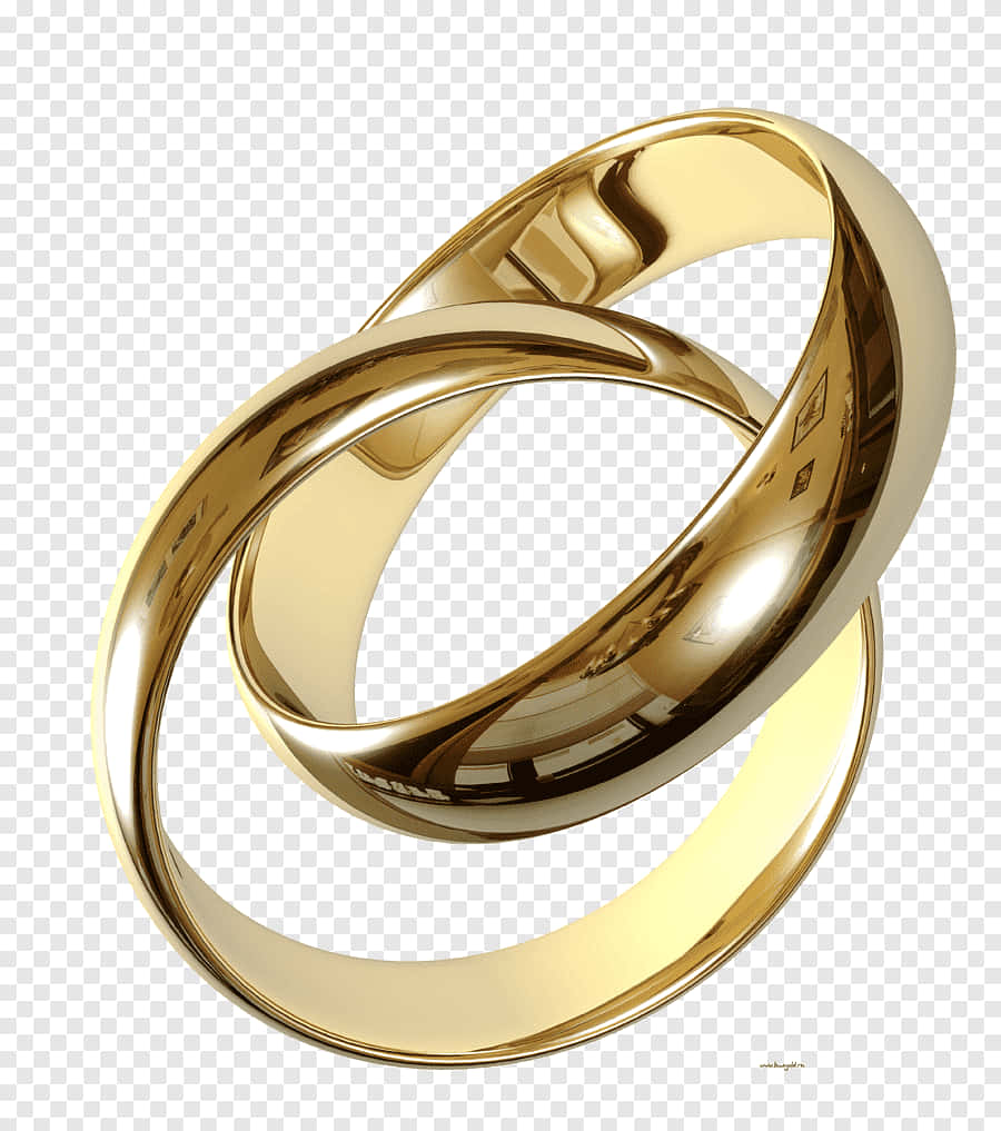Marriage 桌布 壁紙 — 兩枚交織的金色結婚戒指在透明背景上閃耀著拋光反射。
