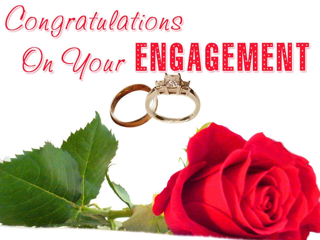 Marriage 桌布 壁紙 — 兩枚結婚戒指和一朵帶有綠葉的鮮紅玫瑰在白色背景上慶祝訂婚。