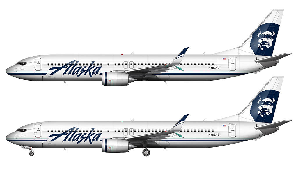 Plane 桌布 壁紙 — 兩架阿拉斯加航空波音737以側面視角展示，帶有詳細塗裝和註冊號碼。