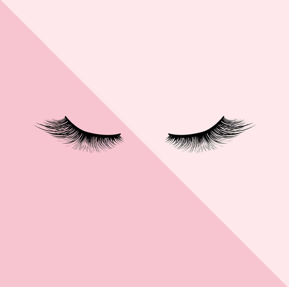 Eyelash 桌布 壁紙 — 兩條優雅的黑色假睫毛放在柔和的粉紅色對角分割背景上。