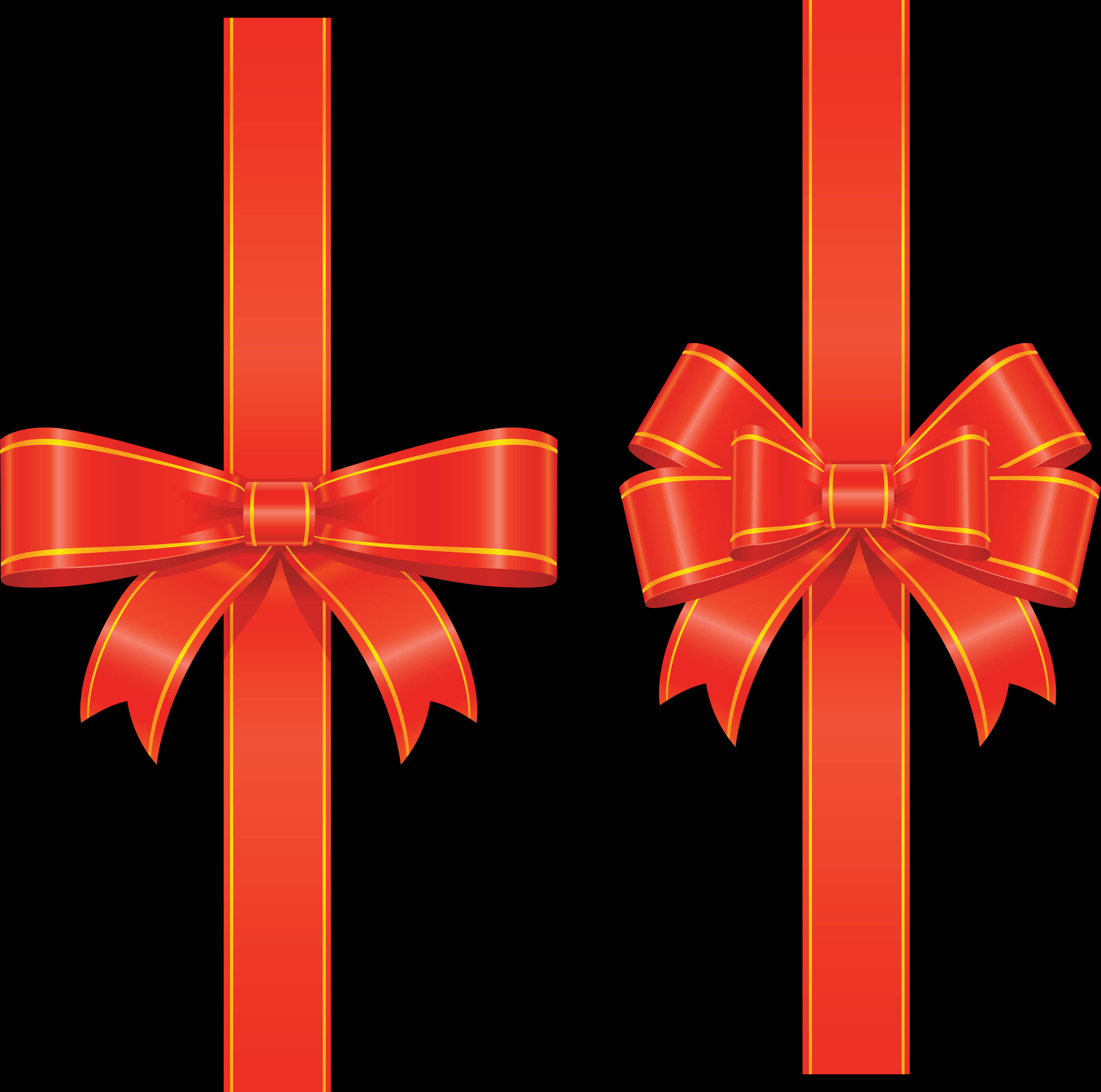 Ribbon Banner 桌布 壁紙 — 兩條帶有金色邊飾的光澤紅色絲帶，在純黑背景上繫成優雅的蝴蝶結。